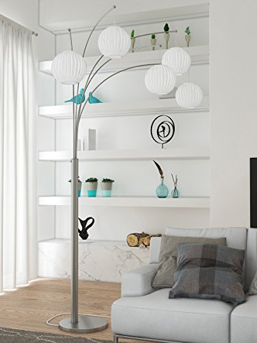 Lite Source LS-8872PS/WHT Deion 5-Lite Arch Lamp, Polished Steel with White Shade