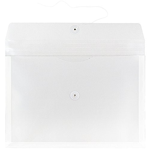 JAM PAPER Plastic Envelopes with Button & String Tie Closure - Legal Booklet - 9 3/4 x 14 1/2 - Clear - 12/Pack