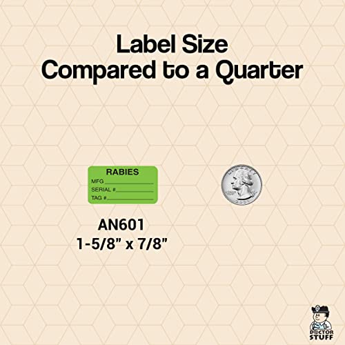 Veterinarian Vaccination Record Labels, Rabies, Doctor Stuff Veterinarian Stickers, 1-5/8" x 7/8", Fluorescent Green, 560/Roll, Tabbies Vet V-AN601
