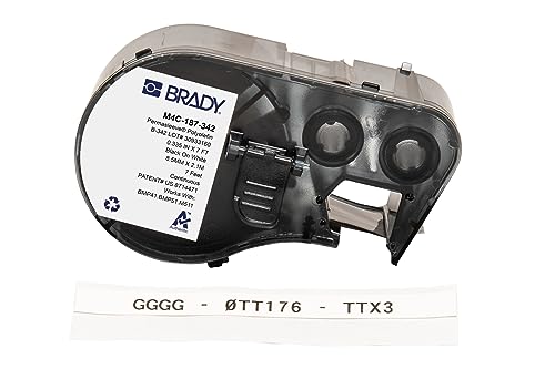 Brady Authentic (M4C-187-342) PermaSleeve® Heat-Shrink Labels Polyolefin 0.125 in Black on White, 7 ft roll. for use with the BMP41, BMP51, and M511 Label Printers