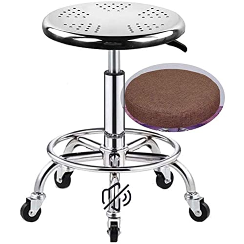 SGeneE Load-Bearing 440 Ib Round Rolling Stool with Soft Seat Cover, Heavy Duty Stainless Steel Work Shop Stool, Adjustable Height Shop Stools Lab Stool with Wheels,Step S grey1（Brown）