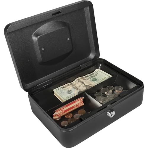 BARSKA 10-Inch Cash Box with Key Lock , Black