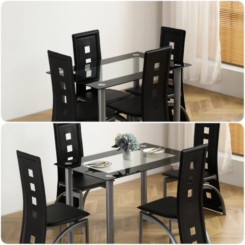 Trygoal 5-Piece Dining Table Set for 4, Table with 4 High Back Chairs, Sliver Black
