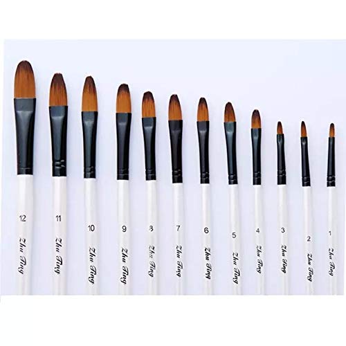 UOHLCX HBJWOV 12 Pcs Professional Paint Brush Round Pointed Tip Nylon Hair Artist Brush for Acrylic Watercolor Oil Painting (White)