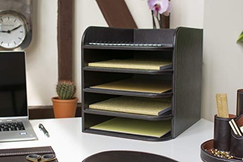 OSCO Faux Leather 5 Tier Designer Letter Tray - Brown