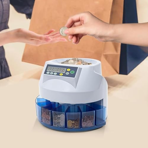 Coin Sorter Machine, Electric Coin Counter with Fault Self-Check Function, 216 Units/min and LED Display Easy to Observe, Supports All Coins and Durable, for Businesses, Shops, Supermarket