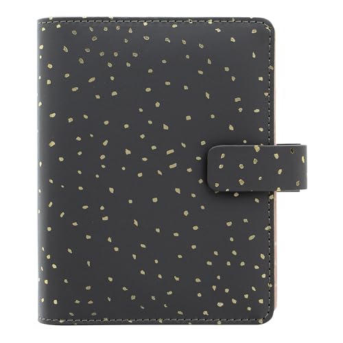 Filofax Confetti Organizer, Pocket Size, Charcoal - Leather-Look, Gold Foil Accents, Six Rings, Week-to-View Insert, Multilingual (C028724)