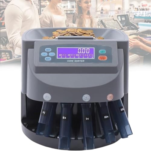 JOSBY Electronic Coin Counter Machine, 230 Coins/min Coin Sorter, Commercial Money Sorting Machine, Smart Control Panel, 500 Coins Capacity, Cumulative Counting & Denomination, for Banks, Shop,