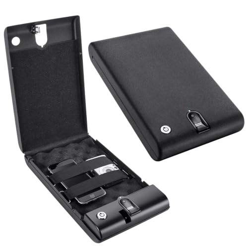 Barska Biometric Compact Portable Safe – Fingerprint Access, Steel Cable, Backup Keys, Mountable Design – for Travel, Home, Office, or Car Security
