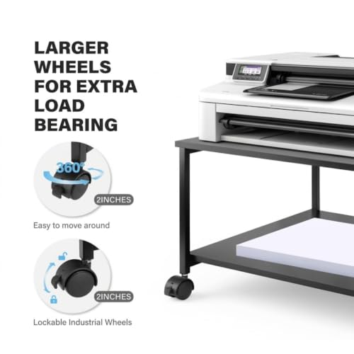 2-Tier Under Desk Printer Stand, 19.5" x 19.5" Large Rolling Printer Cart