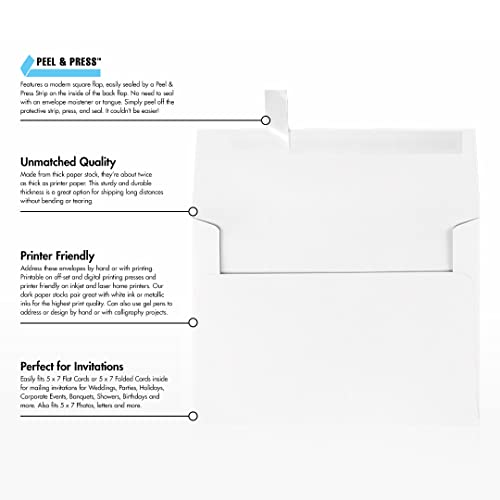 LUXPaper A7 Invitation Envelopes | Peel & Press | 5 1/4" x 7 1/4" | White | 24lb. Text | 1,000 Qty