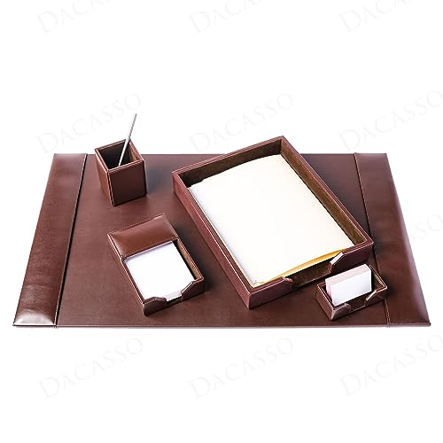 DACASSO Bonded Leather Desk Set - Luxury Leather Desk Pad & Organization Essentials - Executive Office Decor - Dark Brown, 5 Piece