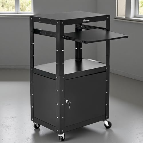 YITAHOME Rolling AV Media Cart w/Wheels Locking Cabinet & 16.4ft Cord Black