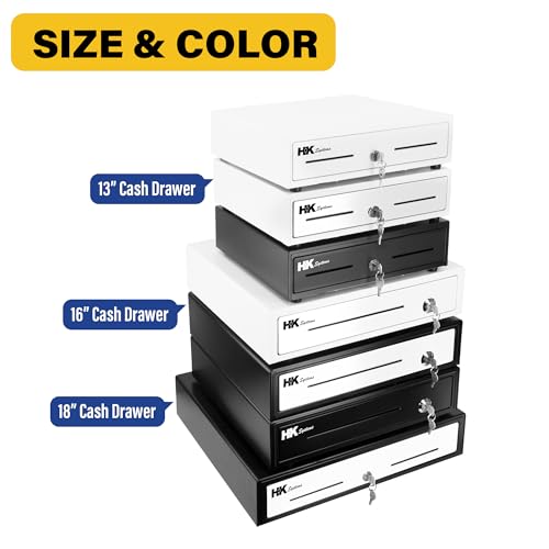 HK SYSTEMS 13inch Heavy Duty Manual Push-Open Cash Drawer with 4Bill/5Coin, Removable Till, Two Medial Slots, White