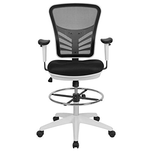 BizChair Mid-Back Black Mesh/White Frame Adjustable Ergonomic Drafting Chair, Task Chair
