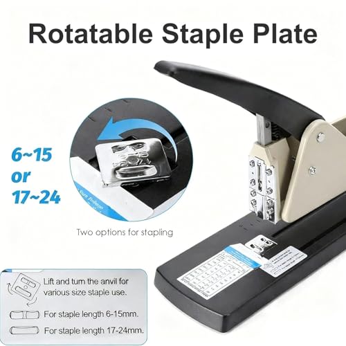Heavy Duty Long Reach Stapler with 200 Sheet Capacity and Adjustable Depth for Office Documents and Booklets