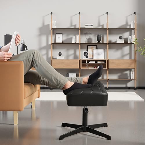 VECELO Under Desk Footrest, PU Ergonomic Foot Rest with Comfort Padding, Height Adjustable for Relieving Leg Pain, Stiffness, and etc, Black