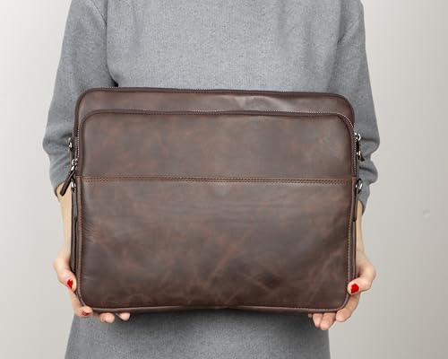 VENOULT Genuine Leather Laptop & Tablet Sleeve – Slim Design, Fits Devices up to 12" - 16" – Customizable Design, Soft Suede Lining, Lightweight Case for (Chocolate Brown, up to 16" Devices)