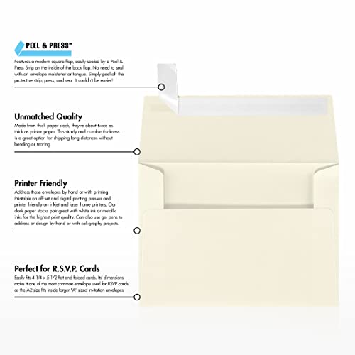 LUXPaper A2 Invitation Envelopes | Peel & Press | 4 3/8" x 5 3/4" | Natural Linen | 80lb. Text | 1,000 Qty