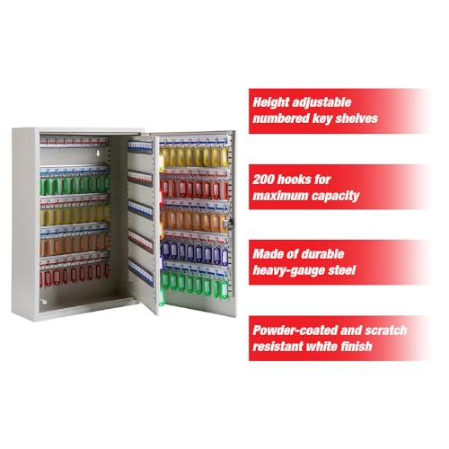 LAUCO 200-Key Wall Mount ﻿Cabinet Box ﻿with Security Key Storage Box Steel, Key Organizer with 200 Colorful Key Tags, ﻿Safe Storage Key Holder Locker Box, Light Grey, 14.96" x 6.15" x 21.65" 50754