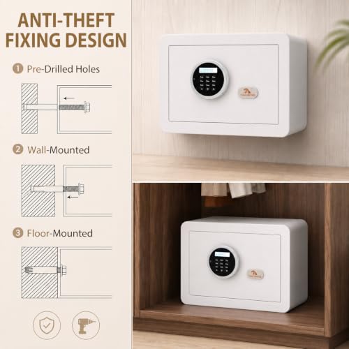 TIGERKING 1.2 Cu Ft Small Safe Box, White Security Safe with Digital Keypad