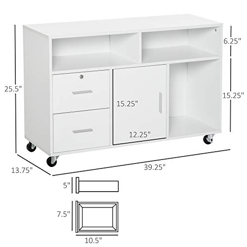 BYLUXA Printer Stand with Storage and Drawer, Mobile Office Cabinet Organizer Desktop on Wheels with 2 Locking Brakes, Rolling File Cart for Home Office Kitchen Living Room
