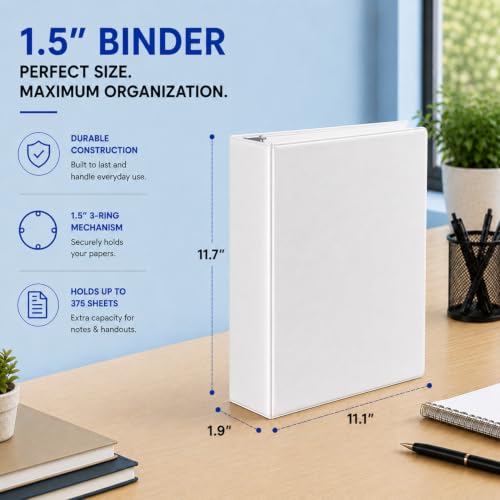Rosmonde 1.5 Inch 3 Ring Binders Bulk, White Round Ring Binder, 24 Pack