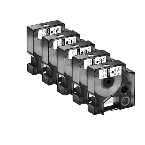 5/8/10PK Black and White Label Tape 12mm A45013 Compatible with D1 100 120P 150 155 160 LabelManager Printers(10PK Black on White)