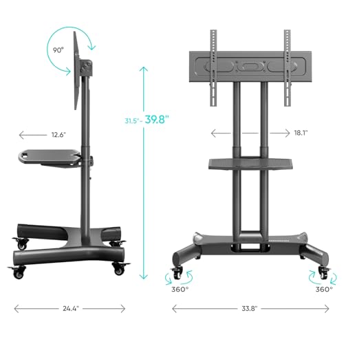 ONKRON Mobile TV Stand 32-70 Inch, up to 89 lbs, max VESA 600x400, Black
