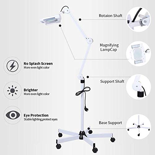 DFEDHF Magnifier Floor Standing Magnifier Lamp with 5X Magnification, Beauty Salon Cold Light Magnifying Glass,White