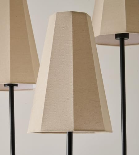 Dimmable Sculptural Vintage Floor Lamp, 3-Light Standing Lamps with Curved Iron Base & Octagonal Linen Shades, Statement Lighting for Living Room, Bedroom, Studio (Remote-Natural Linen Shade)