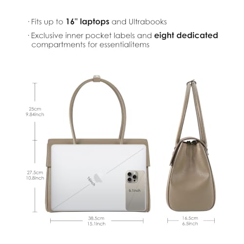 VICTORIA HYDE Laptop Tote Bag For Women, 15-Inch Padded Compartment, Top Handle Bag For Office And Commute (Beige)