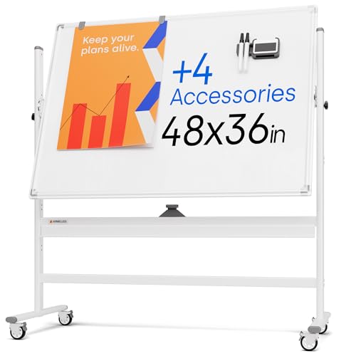 Kamelleo Rolling Whiteboard on Wheels 48" x 36", Double Sided White Board