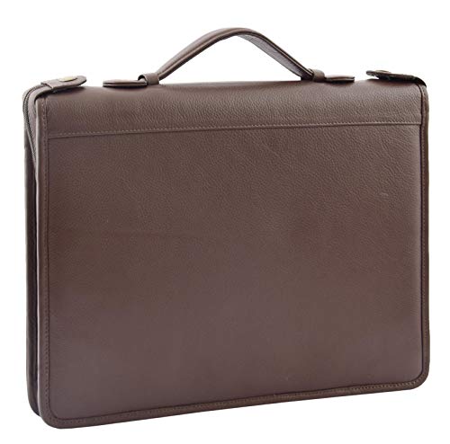 Brown Leather A4 Ring Binder Folio Office Bag File Folder Meetings Zip Organiser Braga
