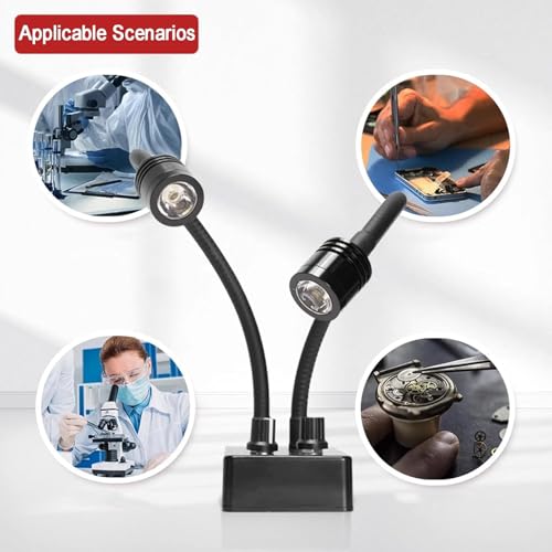 Lab Microscope Illuminator Lamp, LED Spot Light with Dual Gooseneck, Color Temperature 6500K, Stepless Brightness Adjustable, for Stereo Zoom Microscopio