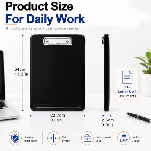 20 Pcs Clipboard with Storage Bulk, Black Storage Clipboard with Pen Holder
