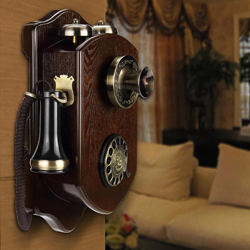 Wall-Mounted Vintage Phone, Retro landline- Corded Phones Wall-Mounted Vintage Phone Telephone with Vintage Rotary Dial and Classic Metal Bell, antique microphone handset Design, for Home Hotel