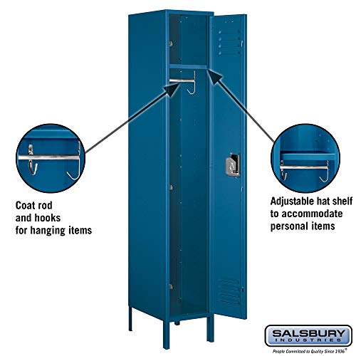 Salsbury Industries 51168BL-U Single Tier 15-Inch Wide 6-Feet High 18-Inch Deep Unassembled Extra Wide Standard Metal Locker, Blue