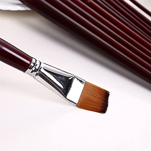 HBJWOV Two-Color Nylon Hair Flat Peak Oil Brush 12 Pcs Sets of Brushes Art Water-Colour Paint School Supplies