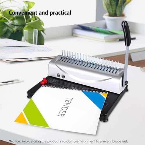 MAKEASY Comb Binding Machine - Punch 12 Sheet, Easy Punch No Jam, Heavy-Duty Metal Build, Book Binder for Office Reports & Home School Projects, Includes 100 Combs, Letter/A4/A5 Compatible