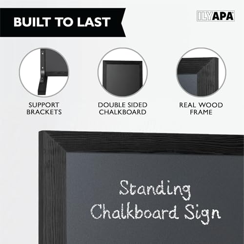 Ilyapa Large Chalk Board Sign - Free Standing Sidewalk Easel - Outdoor Menu for Restaurant, Food Truck, Party, or Wedding - 42x18 Inch - Black