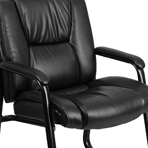 BizChair Big & Tall 500 lb. Rated Black LeatherSoft Tufted Executive Side Reception Chair with Sled Base