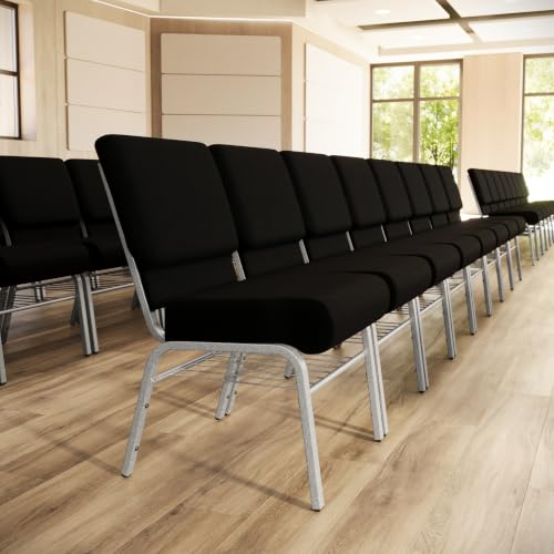 Flash Furniture Hercules 21 in Wide Fabric Church Chair, Black