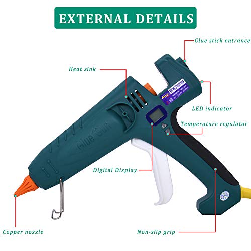Full Size Hot Glue Gun 500 Watts High Power Industrial Manufacture Thermostat Temperature Adjustable LED Digital Display 0.43" 11mm Glue Sticks