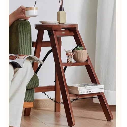 Stepstools Stable Multifunctional Step Stool Dual-Purpose Household Ladder and Stool Three-Step Climbing Folding Ladder Shop Office Tools Step Stool (Color : BrownA, Size : 35.5 * 57 * 64cm)