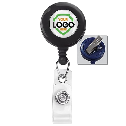 Bulk 100 Pack - Custom Badge Reels with Alligator Clip - Premium Customized Dome Label Retractable I'd Holder for Medical/Hospital Staff, Company Logo, Office and More by Specialist ID (Black)