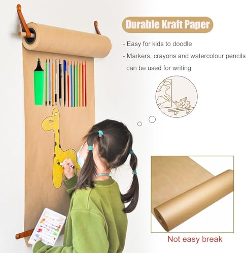 LLurAQE LNNW Kraft Paper Dispenser Hanging Art Paper Roll Dispenser, Farmhouse Decoration Kraft Paper Holder Keep Schedules Lists Reminders Messages Drawing(Wide 22.8inch/58cm)