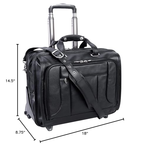 McKlein, S Series, WEST Town, Pebble Grain Calfskin Leather, 17" Leather Fly-Through Checkpoint-Friendly Patented Detachable -Wheeled Laptop Briefcase, Black (15705)