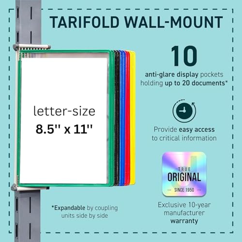Tarifold 10 Pocket Wall Mount Reference System, Expandable, Assorted Colors