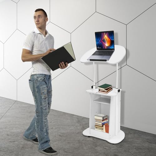 Semokia Mobile Podium Stand Height Adjustable 85-115cm Rolling Lectern Cart